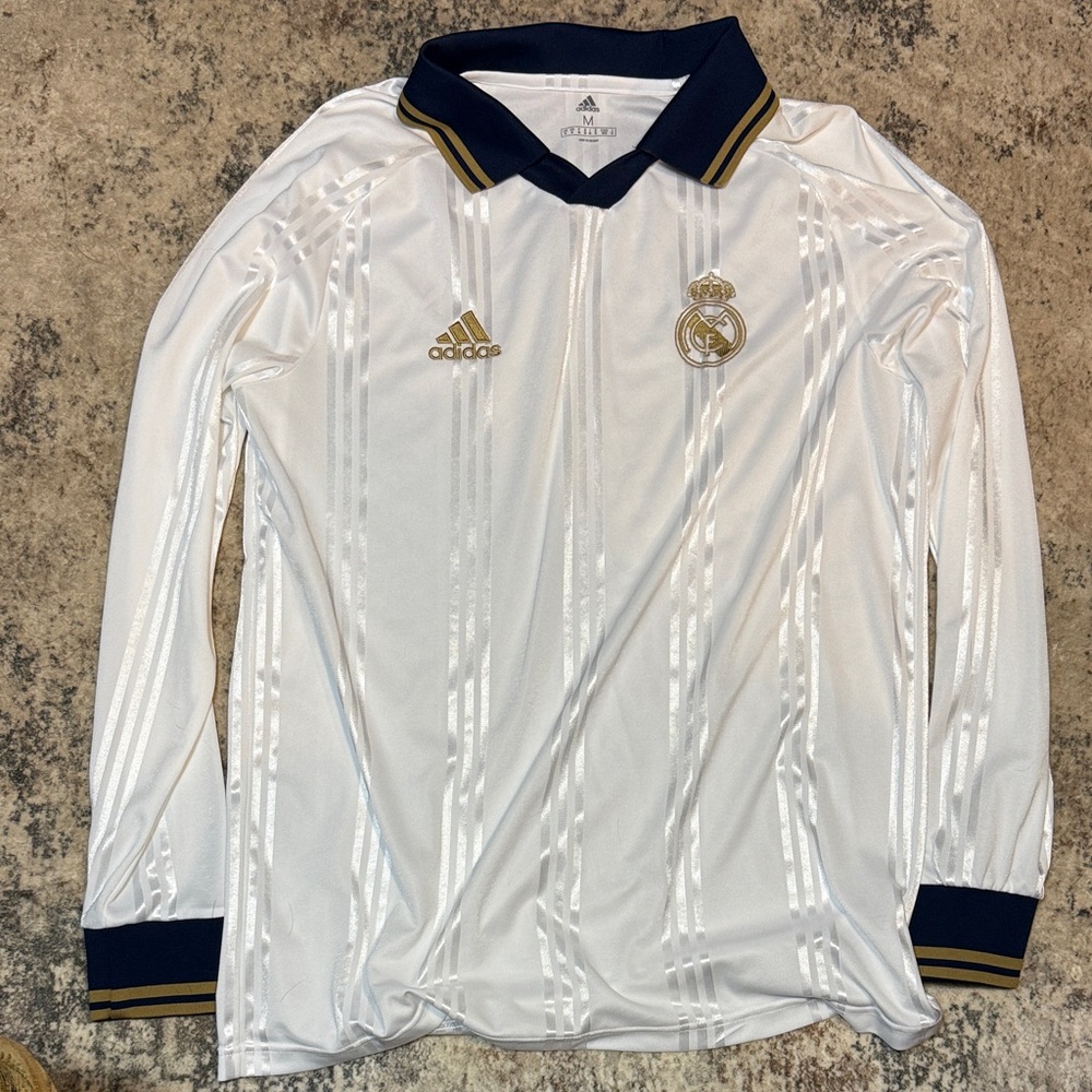 Adidas Real Madrid White Jersey with Navy and Gold Details